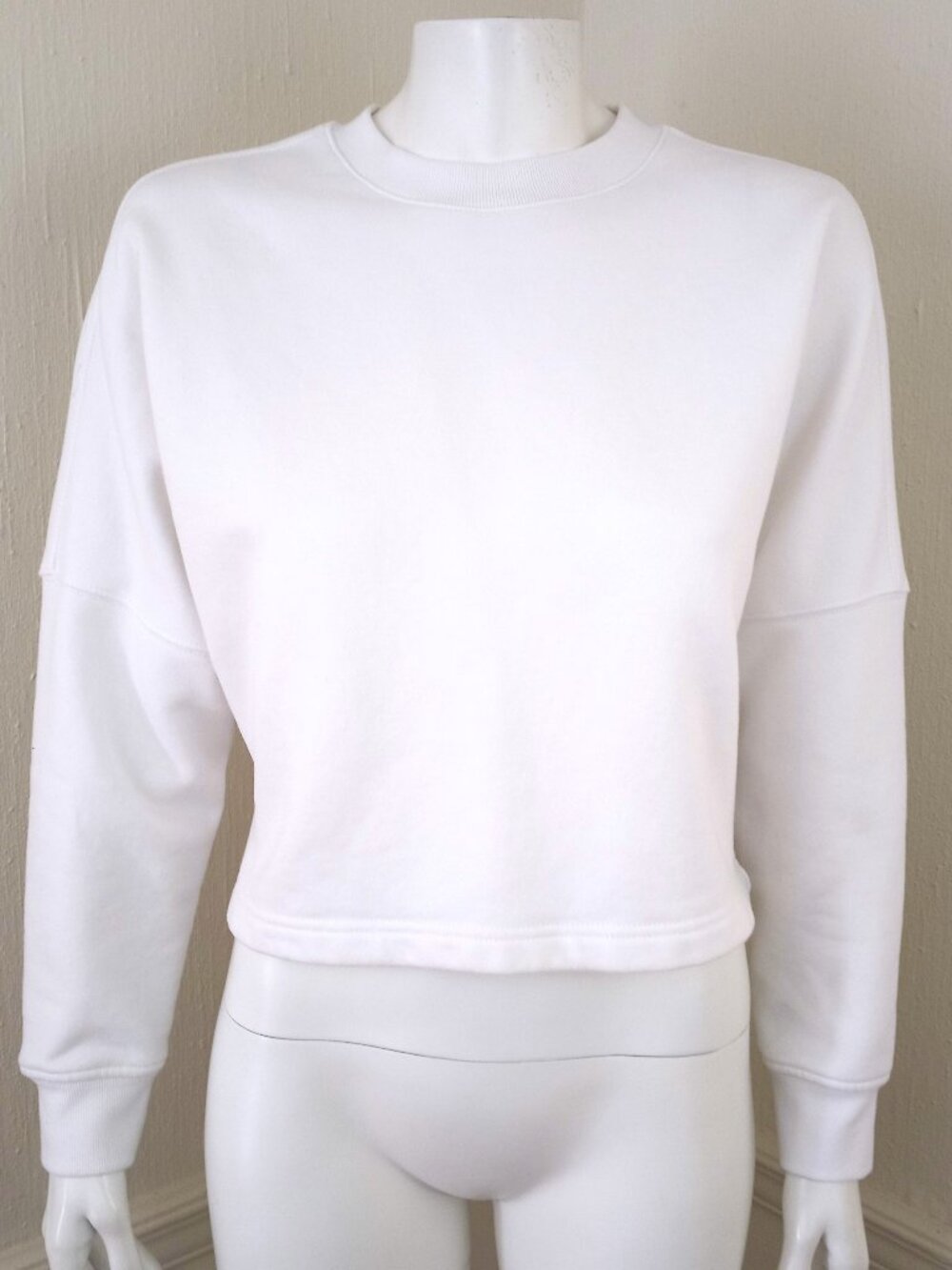 ATHLETA White Forever Fleece Dolman Crop Oversized Sweatshirt Womens XS